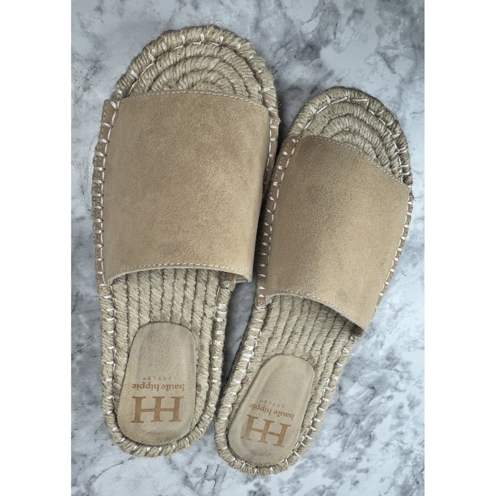 Haute Hippie Espadrille Tan Suede Leather Slides Woman's Size 8.5 - Picture 9 of 9